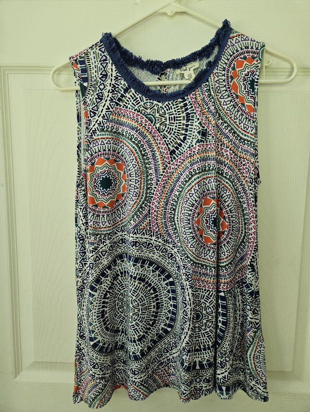 Tribal Printed Tank Top - Navy, Orange & Green